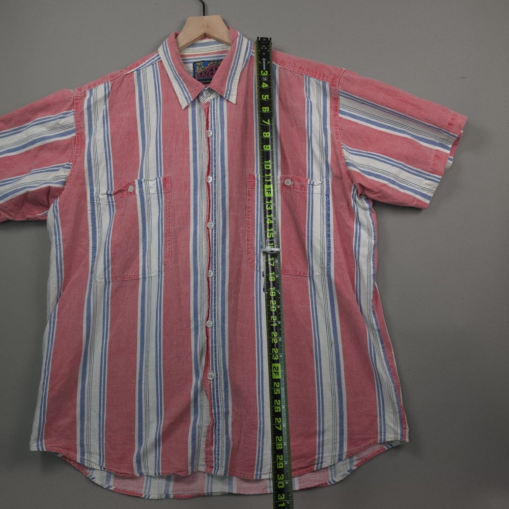Vintage 90s Blazer Striped Short Sleeve Button Up Shirt Men 1X XL Pink Blue Rave - Picture 10 of 11